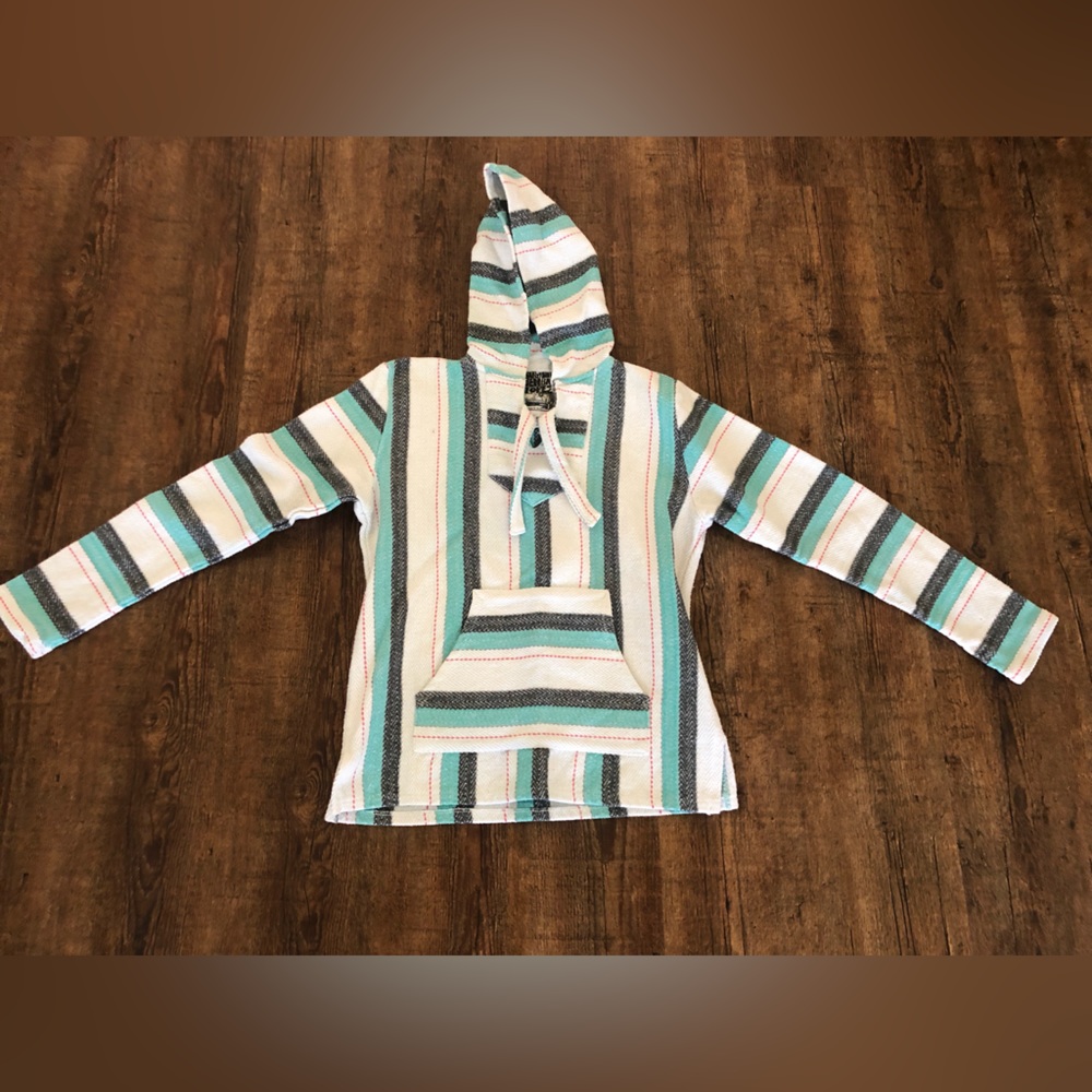 Senor Lopez Baja Hoodie/Drug Rug- Teal/Gray/Pink/White, size Small